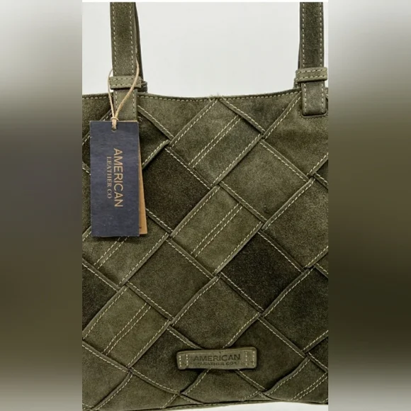 American Leather Co. Mercer Suede Woven Tote Olive Green - Picture 3 of 6
